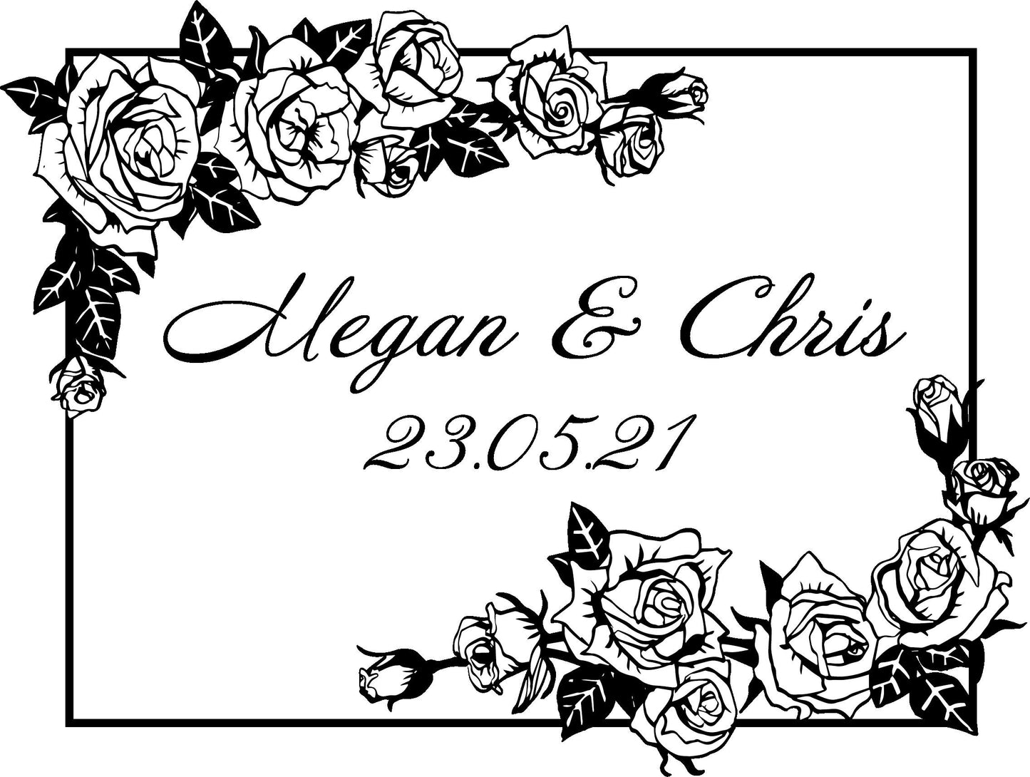 Custom Vinyl Wedding Sign, Rose Frame Design Personalised Sticker Decals