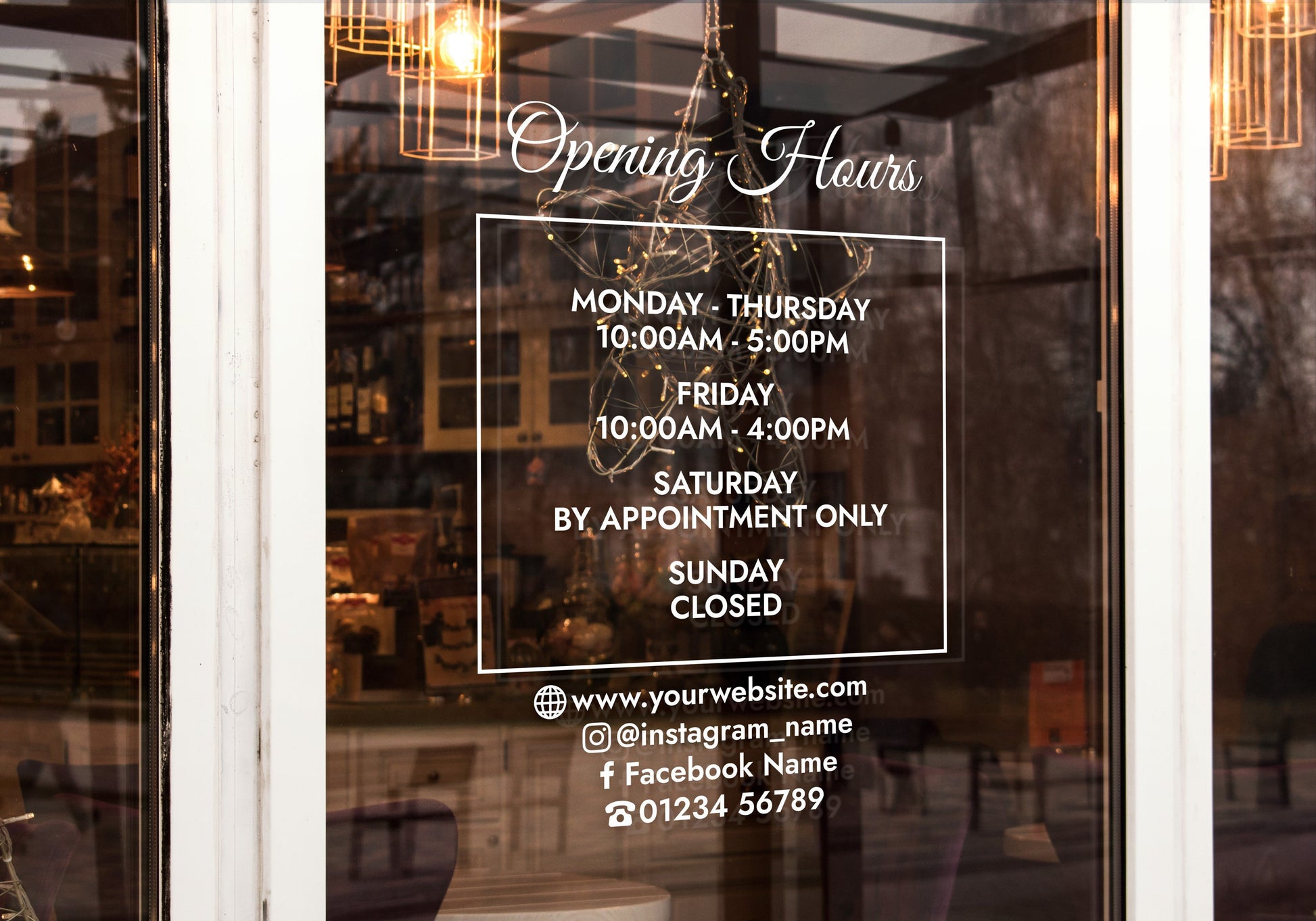 Custom Vinyl Opening Times Decal for Business with Logo Personalised Stickers for Shop Windows Small to Extra Large