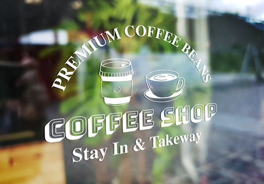 Custom Vinyl Coffee Shop Logo & Design, Personalised Vinyl Cutting Sticker Decals for Shop Windows Small to Extra Large