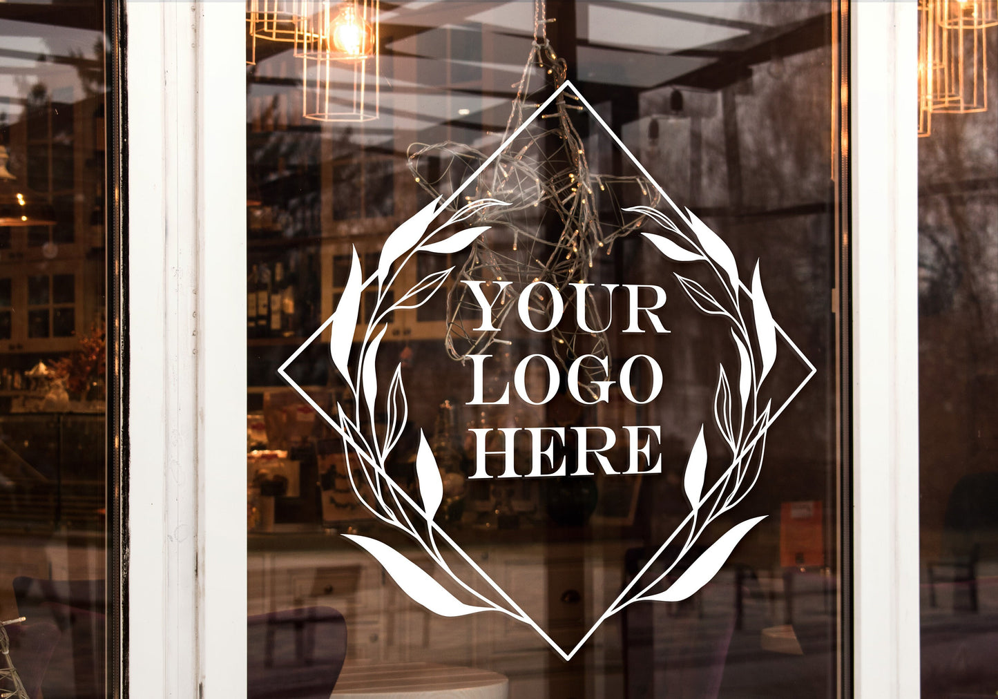 Custom Business Logo & Leaf Frame Design Personalised Vinyl Cutting Sticker Decals for Shop Windows Small to Extra Large