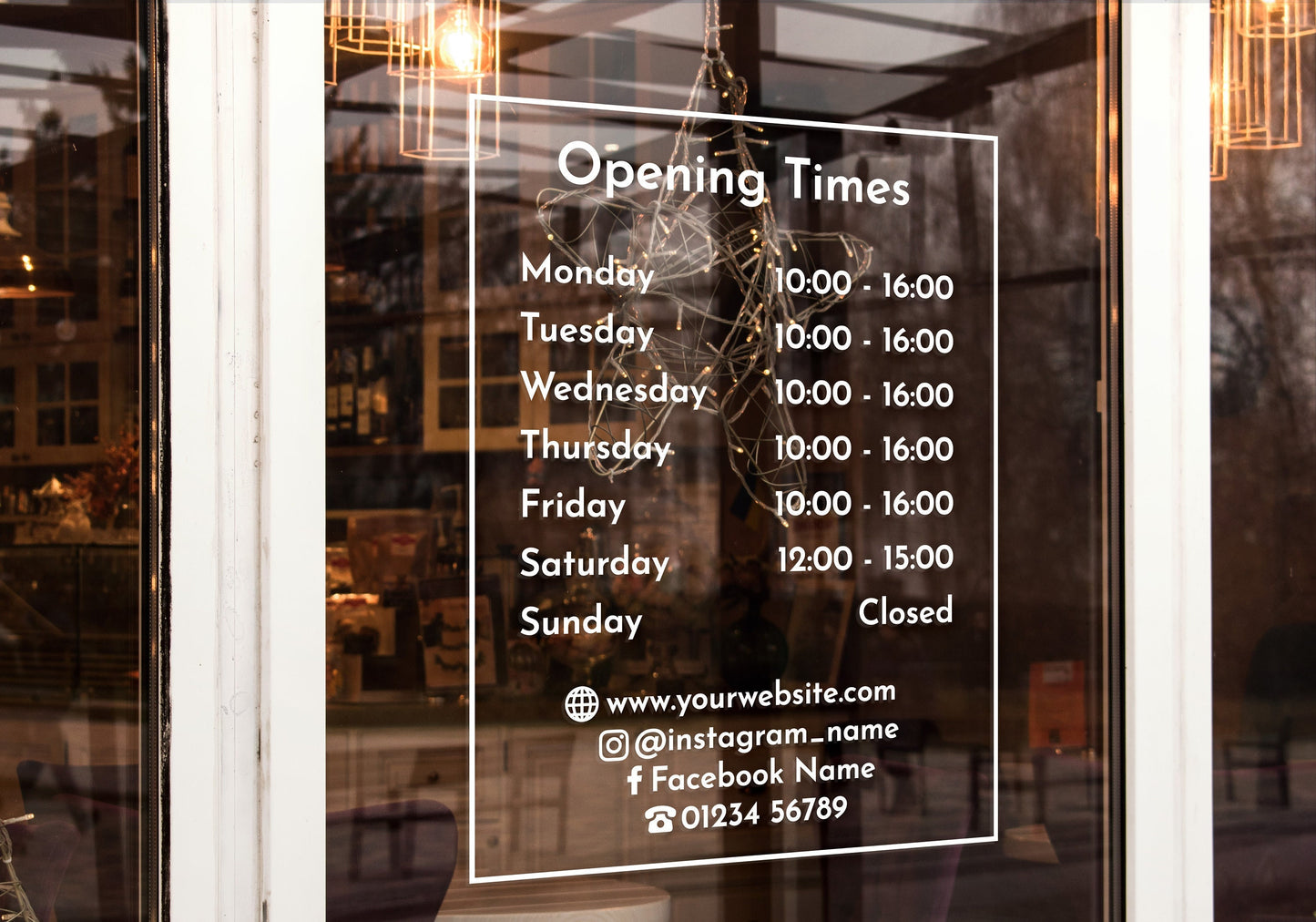 Custom Vinyl Opening Times Decal for Business with Logo Personalised Stickers for Shop Windows Small to Extra Large