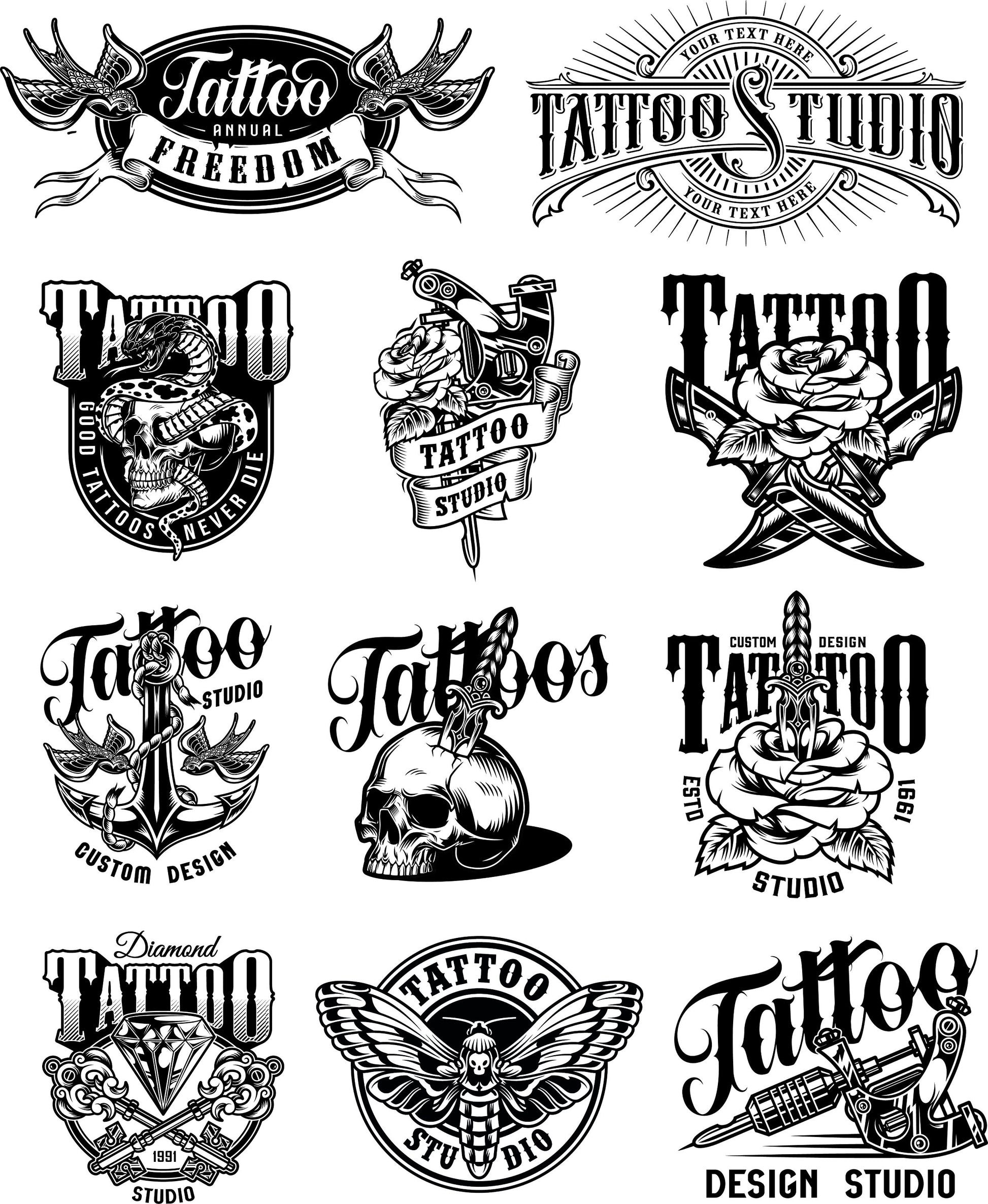 Custom Tattoo Shop Logo & Design Personalised Vinyl Cutting Sticker Decals for Shop Windows Small to Extra Large