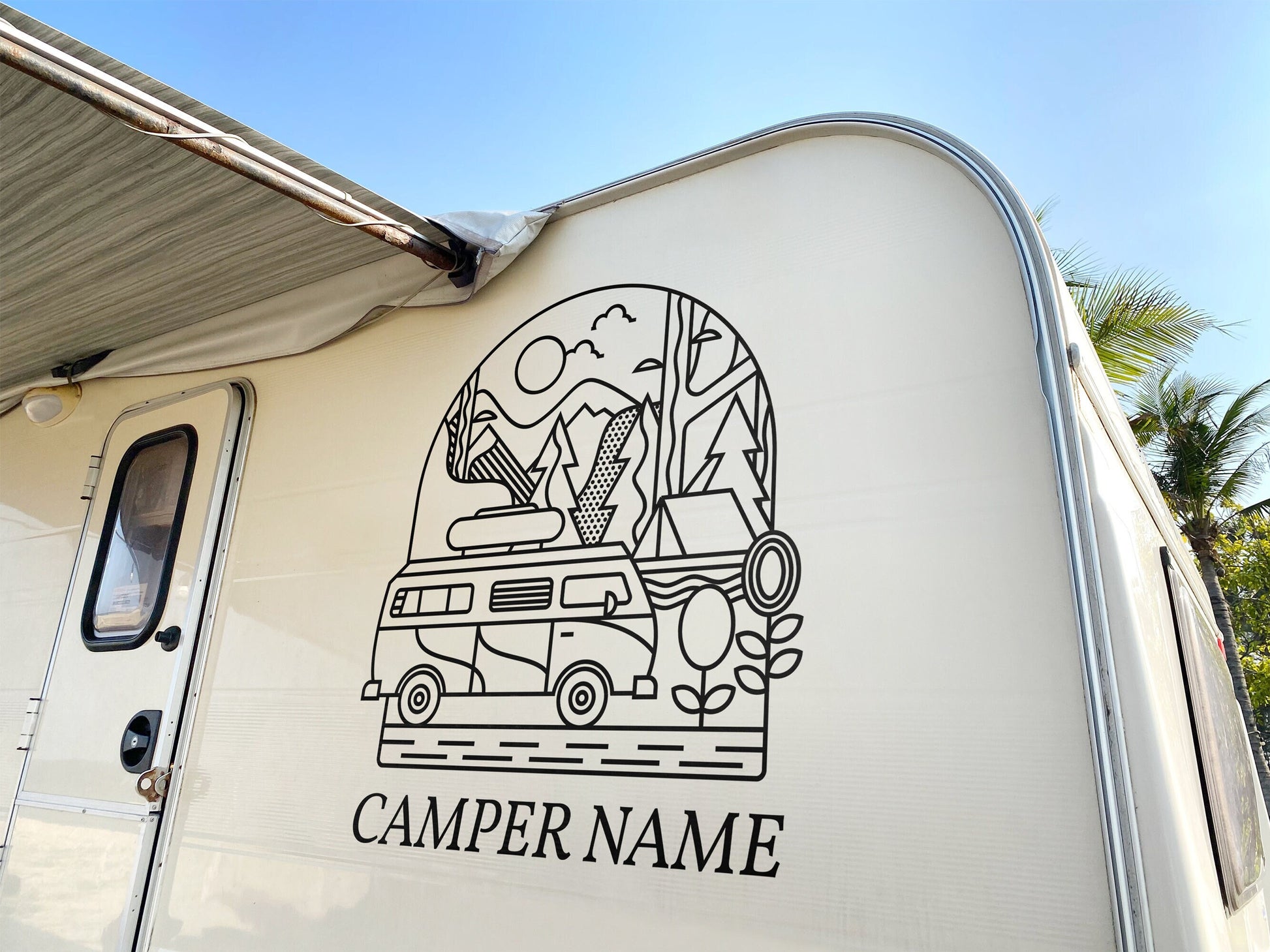 Custom Camper Van Life Linear Logo & Design Personalised Vinyl Cutting Sticker Decals for Caravans and Vans Small to Extra Large