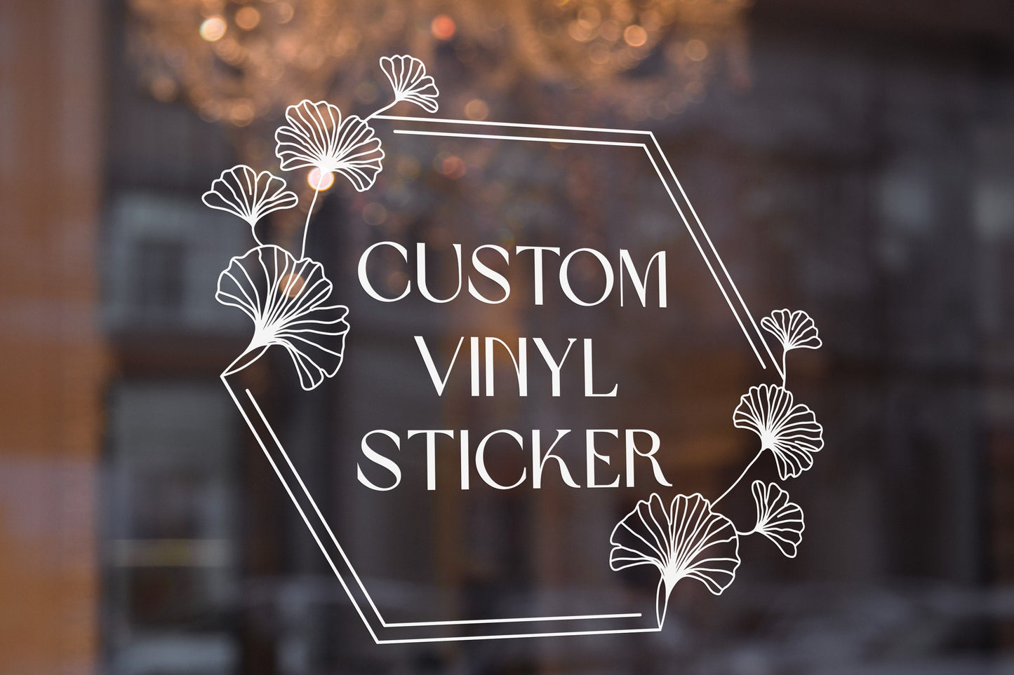 Custom Business Logo & Leaf Frame Design Personalised Elegant Vinyl Cutting Sticker Decals for Shop Windows Small to Extra Large