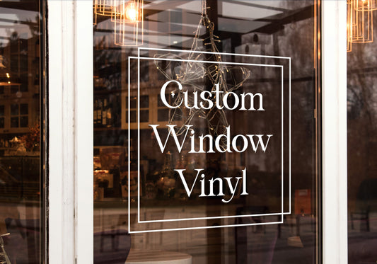 Custom Vinyl Window Decal Stickers With Outline Frame, any Logo & Design, Personalised Cutting, for Small to Large Shop and Business Windows